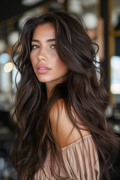 38 Divine Dark Brown Hair Balayage Hairstyles For Beautiful Dimensional Hair Brunnete Hair Dimension, Dark Brown Hair No Highlights, Cool Toned Dark Brown Hair, Dark Brown Hair Long, Dark Dimensional Hair Brunettes, Cool Dark Brown Hair, Brunette With Dimension, Dark Brown Hair With Dimension, Dark Chocolate Balayage