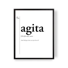 a black and white poster with the word agita in it's uppercase