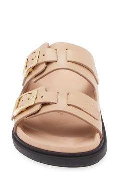 This sophisticated reinterpretation of Birkenstock's signature two-band slide sandal features soft premium leather straps and gleaming logo-etched buckles. Iconic comfort supports your every step thanks to a contoured cork-latex footbed and flexible rubber sole. Adjustable straps with buckle closures Contoured footbed with arch support Leather upper and lining/rubber sole Made in Germany Latest African Men Fashion, Fashion Slides, St Barths, Girly Shoes, African Men Fashion, Only Shoes, African Men, Arch Support, Slide Sandals