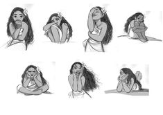 some drawings of different poses and expressions for the character moan from disney's pooh