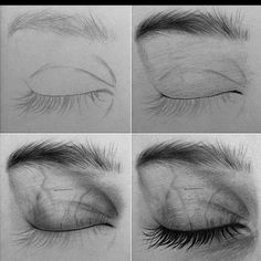 four different views of an eye with long lashes and eyelashes on the bottom right side