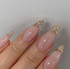 Glitter French Nails, Gold Acrylic Nails, 2023 Pink, Nails Silver, Gold Prom, Nails Gold, Gold Nail, Her Nails