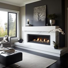 a living room with a fire place in it