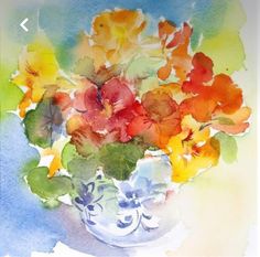 Delft Vase, Flowers In A Vase, Loose Watercolor, Water Colours, Watercolor Flowers Paintings, Diy Watercolor