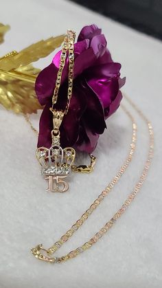 "Special for you. We offer free shipping with the purchase of 35 dollars or more! with First Class Mail (Not Priority Mail) 14k Tricolor Gold Plated \"Mis Quince\" Necklace ~ Bella cadena para tus 15 Años en Oro Laminado - Perfect for \"Mis XV\" Special Gift! Exclusive Necklace For your Birthday! en Chapa de Oro de 14K - Material: Copper *Include two size of the chain - 24\" inches and 20\" inches Measurements: Chain - 12 inch. from top to bottom (24\" Long from end to end) Measurements: Chain - Necklace For Quinceanera, Quince Necklace, Quince Jewelry, Quinceanera Necklace, Red Quinceanera Ideas, Quinceanera Accessories, Quinceanera Dresses Gold, Quinceanera Jewelry, Latina Jewelry