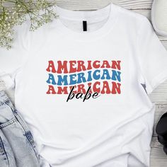 American Babe Shirt, USA Shirts, America Shirts, Patriotic Shirts, 4th of July Shirts, Freedom Shirts, White T's Tees USA America Shirts Description: Items: 1 Variations: Adult Unisex; Small, Medium, Large, X-Large, 2XL Shirt Color: White Material: 100% Polyester ORDER INSTRUCTIONS CHECK AND REVIEW SIZING CHARTS. We use different methods for our designs that may require specific fabrics. Therefore we order our inventory from different vendors. Pick up your item's size and color. Choose the quantity. Click "Add to Cart" button. You can add more items or complete the checkout process. FOR ITEMS WITH PERSONALIZATION: Be sure to document your details as instructed in the "additional details" box during checkout. Also, be sure to include your email. We will reach out to confirm your personaliza Usa Shirts, America Shirts, 4th Of July Shirts, Babe Shirt, Freedom Shirts, Usa Shirt, Patriotic Shirts, White T, 4th Of July