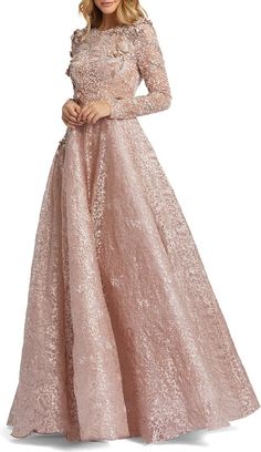 Mac Duggal Floral Embroidered & Beaded Long Sleeve Mesh Gown | Nordstrom Long Sleeve Lace Gown, Mesh Gown, Mac Duggal Dresses, Sleeveless Gown, Long Sleeve Gown, Inspiration Instagram, Lace Long Sleeve, Mac Duggal, Chiffon Gown