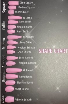 Nail Inspo Shape, Nails Chart Shape, Acrylic Nail Length And Shape Chart, Nails Acrylic Size Chart, Acrylic Nails For January Simple, Red Nails Acrylic Easy, Nails 2023 Trend Colors, Acrylic Nail Styles Shape, Gel Nail Styles Shape