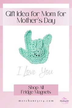 a green crocheted hand with the words, i love you shop all fridge magnets