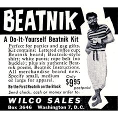 an advertisement for the beatnik football team, featuring a man in striped shirt and white pants