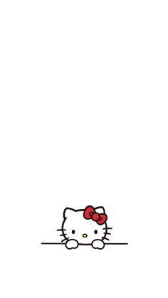 a hello kitty wallpaper with a red bow on it's head