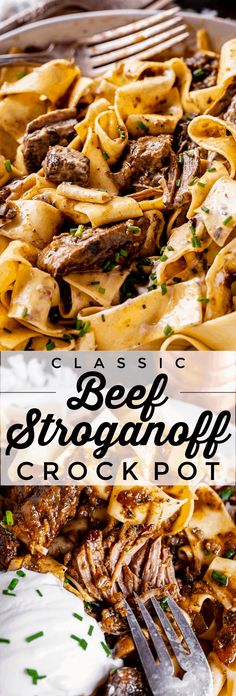 beef stroganoni crock pot with text overlay