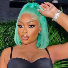 Short Bob Green Lace Front Wig Synthetic Heat Safe Wig Natural Fashion Cos Party Ombre Short Bob, Black And White Wig, Bob Pixie Cut, Mint Green Shorts, Bob Cut Wigs, Men's Wigs, Green Wig, Remy Hair Wigs, Bob Lace Front Wigs