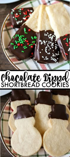 chocolate dipped shortbread cookies on a plate