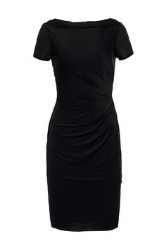 Current Boutique-David Meister - Black Draped Short Sleeve Shift Dress Sz 4 Elegant Fitted Draped Midi Dress, Stretch Draped Dress For Date Night, Formal Draped Dress With Flattering Silhouette, Elegant Draped Dress With Flattering Silhouette, Formal Draped Stretch Midi Dress, Fitted Draped Dresses For Date Night, Evening Draped Mini Dress In Elastane, Fitted Mini Dress With Folds For Night Out, Formal Draped Midi Dress With Elastane