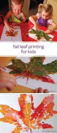 kids are making leaf prints for autumn