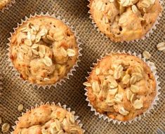 several muffins with oats on a table