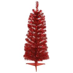 a red tinsel christmas tree on a white background