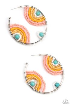 Rainbow Horizons - Multi Seed Bead Earrings - Paparazzi White Desert, Multicolor Earrings, Orange Earrings, Sliding Knot, Paparazzi Accessories, Beaded Hoop Earrings, Beaded Hoops, Paparazzi Jewelry, Seed Bead Earrings