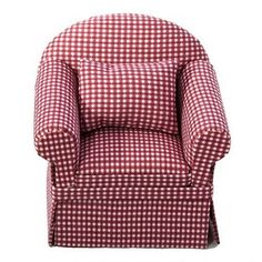 a red and white checkered chair on a white background