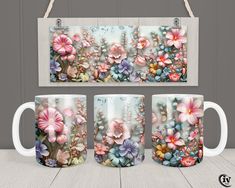 Coffee Mug Sublimation Template, Template Flower, Diy Frühling, Flower Mug, Mug Template, Cadeau Diy, Diy Spring, Spring Theme, Mug Wrap