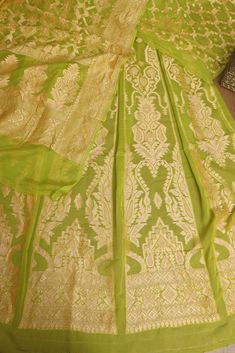 Stunning Green Banarasi Georgette Unstitched Lehenga Set