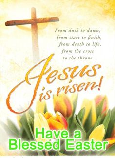 an easter card with flowers and a cross