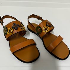 Beautiful Brand New Neutral Sandals, Never Worn, Size 6, Selling Matching Handbag Separately. Stunning Set. Designer Sandals With Adjustable Strap For Spring, Designer Brown Sandals For Spring, Tory Burch Slides, Neutral Sandals, Bow Flip Flops, Tory Burch Flip Flops, Blue Espadrilles, Miller Sandal, Tory Burch Sandals