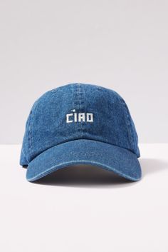 the ciao embroidered hat in blue denim