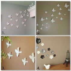 four different pictures of butterflies on the wall