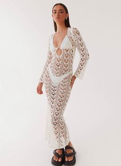 Beach To Bar Crochet Maxi Dress - Cream Sorority Rush Outfits, Rush Outfits, Audrey Dress, Silk Satin Dress, Crochet Maxi Dress, Crochet Maxi, Crochet Fabric, Crochet Mini Dress, Long Sleeve Knit Dress