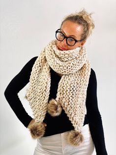 Oversized extra long ribbed scarf, shawl, shoulder wrap, neck warmer. - Luxurious super soft and warm 20/80 Wool/Acrylic yarn blend in cream color (other colors and yarns available). Please include your yarn/color request in a message to the seller at the check out. - Handmade in the USA - over 8 feet long, 8 inched wide - Care: Machine washable, cold water (gentle cycle) and dryable. Knitted One-size Shawl For Winter, Hand Knitted Beige Shawl For Winter, Hand Knitted Beige Winter Shawl, Cozy Chunky Knit Shawl For Fall, Winter Chunky Knit Shawl, One Size, One Size Chunky Knit Shawl For Winter, One Size Chunky Knit Winter Shawl, Hand Knitted Yarn Shawl For Winter, Hand-knitted Shawl Scarves For Winter