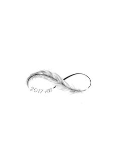 a black and white drawing of a feather with the year 2017 on it's side