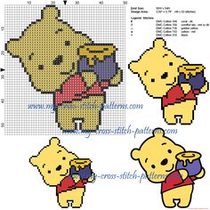 the cross stitch pattern for winnie the pooh and her friends is shown in three different sizes