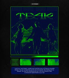 an advertisement for the band's album, tekak is shown in green and blue