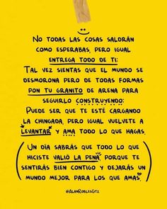 a yellow poster with words written in spanish and english on the bottom right hand corner