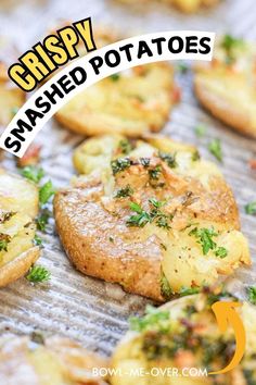 crispy smashed potatoes with parsley on top