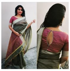 Cotton Saree Blouse Designs Boat Neck, Silk Saree With Boat Neck Blouse, New Model Blows, Blouse For Linen Saree, Blouses For Linen Sarees, Boat Neck Saree Blouse Design, Boat Necks For Blouse, Blouse Design For Linen Saree, Linen Blouse Designs For Saree