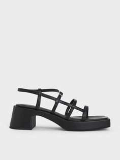 Black Selene Strappy Sandals | CHARLES & KEITH Trendy Synthetic Sandals With Straps, Trendy Synthetic Strap Sandals, Trendy Evening Sandals With Straps, Summer Party Sandals With Multiple Straps, Multi-strap Party Sandals For Summer, Trendy Sandals With Adjustable Strap And Block Heel, Summer Ankle Strap Heels With Multiple Straps, Spring Sandals With Multiple Straps And Open Heel, Modern Strappy Heels For Summer