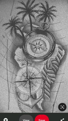 a black and white drawing of a person's head with a compass on it