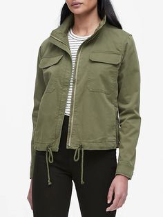 Utility Shirt Jacket | Banana Republic Green Cargo Jacket, White Distressed Jeans, Utility Shirt, Green Utility Jacket, Chic Coat, Crop Jean Jacket, Leather Outerwear, Tan Jacket, Lululemon Tops