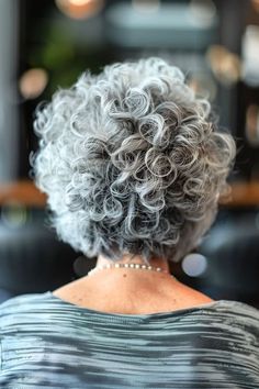 Salt and pepper curls for women over 60, from back. Curly Hair Mousse, Curly Pixie Hairstyles