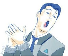 a drawing of a man in a suit and tie with his hands up to the side