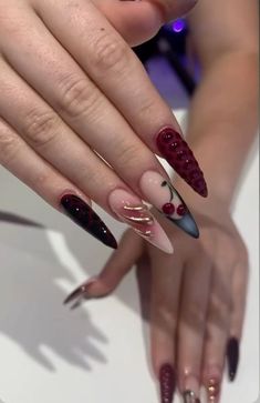 Branch Nail Art, Nails Street Style, Balletcore Nails, Nail Portfolio, Maroon Nail Designs, Asian Nails, Cherry Nails, Spring Nail Designs, Brighter Days