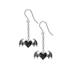 Demon Heart, Black Demon, Alchemy Gothic, Goth Earrings, Crystal Heart Earrings, Alt Style, Aesthetic Jewelry, Heart With Wings, Heart Drop Earrings