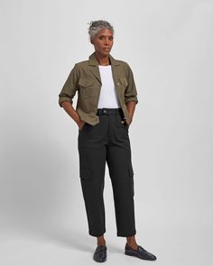 Karlee Stretch Cotton Twill Cargo Pants - Black | Universal Standard Black Cargo Jeans Outfit, Black Cargo Pant, Cargo Jeans Outfit, Black Cargo Pants Outfit, Black Cargo Jeans, Dress Over Pants, Pant Women, Universal Standard, Outfit Formulas