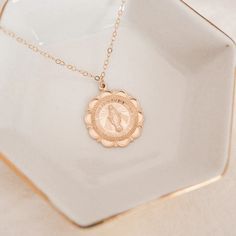 Miraculous Medal Medallion Necklace - Stella & Tide Spiritual 14k Gold Filled Tarnish-resistant Jewelry, Tarnish Resistant 14k Gold Filled Medallion Jewelry, Dainty Rose Gold Medallion Jewelry, Rose Gold Round 14k Gold Filled Necklace, Rose Gold 14k Gold Filled Round Necklace, Round Rose Gold 14k Gold Filled Necklaces, Spiritual 14k Gold Medallion Jewelry, 14k Gold Filled Spiritual Necklaces, Rose Gold Necklace For Mom