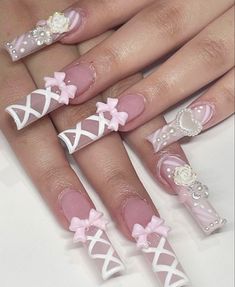 Pink Disney Outfit, Decal Nails, Corset Nails, Fairy Nails, Coquette Nails, Airbrush Nails, Vintage Nails, Really Cute Nails