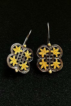 These Vintage Engraved Flower Earrings are made completely out of Silver 925 (aka Sterling Silver, each piece is stamped). A pair of Byzantine Earrings that will make your outfit magnificent. Those Ancient Greek Style Earrings are also Gold Plated so that they contrast on the oxidized parts. These Dainty Silver 925 Drop Earrings can be the perfect graduation gift. Vintage and Geometric as they are those beautifully handmade Earrings can make their Statement. Those Unique and Antique Style Earrin Byzantine Earrings, Flower Earrings Silver, Engraved Flower, Silver Flower Earrings, Star Pendant Necklace, Greek Style, Earrings Geometric, Earrings Dainty, Style Earrings