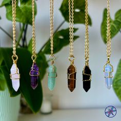 Explore our collection of crystal necklaces designed to promote well-being. Each piece is meticulously crafted to harness the special energies and benefits of these natural gems. Benefits: Amethyst - known for its ability to promote tranquility, alleviate tension and worry. Aventurine- brings luck, prosperity, and success. It promotes emotional healing, boosts the immune system, and enhances creativity and motivation. Clear quartz- can attract positive energy, support emotional healing, boost ph Natural Stone Pendant Crystal Necklace, Meditation Gemstone Pendant Crystal Necklace, Quartz Crystal Necklaces With Gemstone For Gift, Quartz Crystal Pendant Necklace With Gemstone, Hand Wrapped Spiritual Crystal Pendant Necklaces, Quartz Crystal Necklace With Gemstones For Gifts, Mineral Crystal Pendant Necklaces For Healing, Quartz Gemstone Pendant Crystal Necklace, Quartz Crystal Pendant Necklace For Meditation